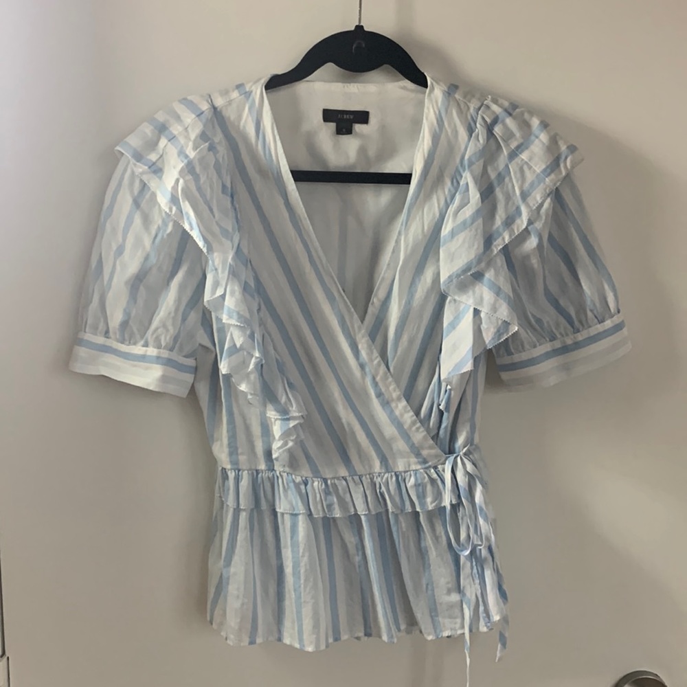 J Crew Ruffle Wrap Puff Sleeve top